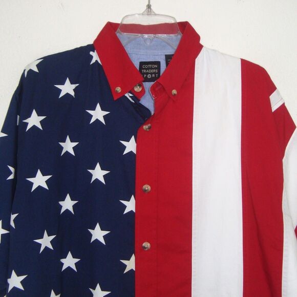 Cotton Traders Sport USA Flag Patriotic Button Front Short Sleeve Shirt Size L - Picture 7 of 9